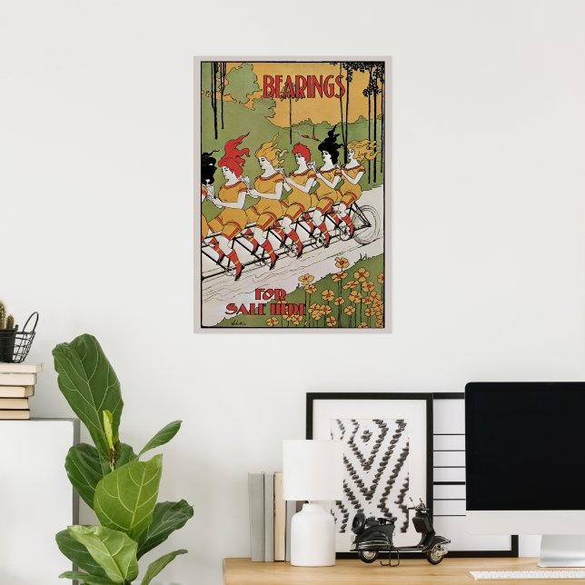 Vintage Art Nouveau, Bearings Tandem Bicycle Poster (Home Office)