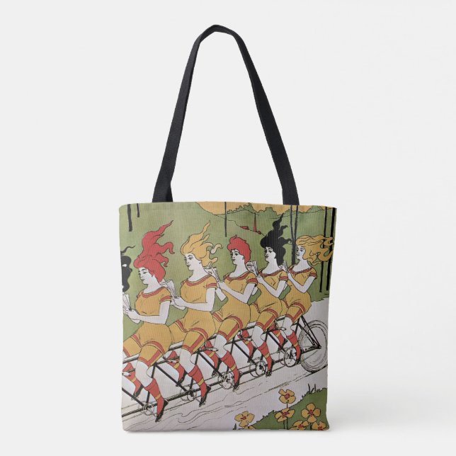 Vintage Art Nouveau, Bearings Tandem Bicycle Tote Bag (Back)