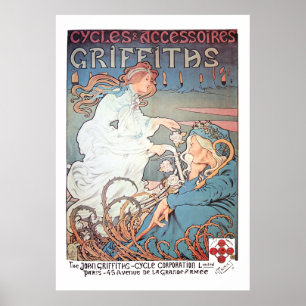 Vintage Art Nouveau Bicycle Ad by H. Thiriet Poster