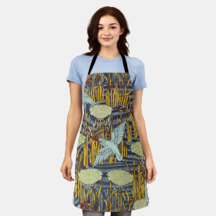 Vintage Art Nouveau Bird & Marsh Nature Pattern Apron