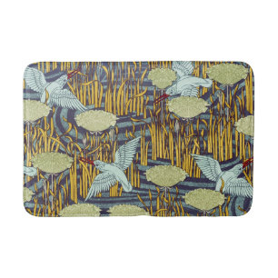 Vintage Art Nouveau Bird & Marsh Nature Pattern Bath Mat