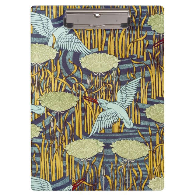 Vintage Art Nouveau Bird & Marsh Nature Pattern Clipboard (Front)