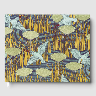 Vintage Art Nouveau Bird & Marsh Nature Pattern Guest Book