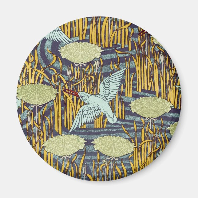 Vintage Art Nouveau Bird & Marsh Nature Pattern Magnet (Front)