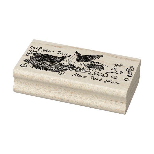 Vintage Art Nouveau Birds in Nest Rubber Stamp (Stamp)