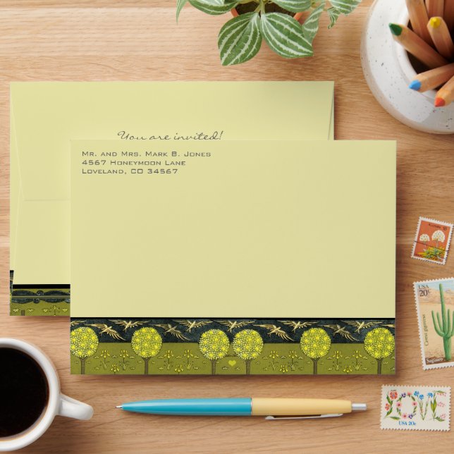 Vintage Art Nouveau Birds & Trees Wedding Envelope (Desk)