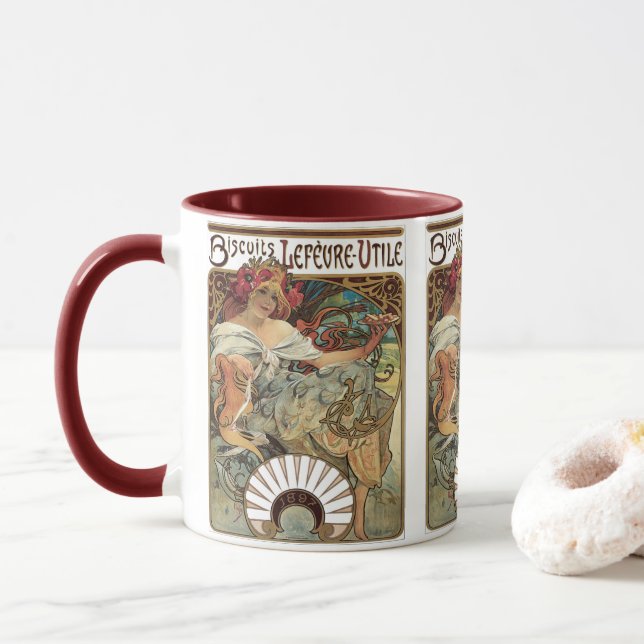 Vintage Art Nouveau, Biscuits by Alphonse Mucha Mug (With Donut)