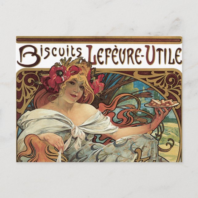 Vintage Art Nouveau, Biscuits by Alphonse Mucha Postcard (Front)