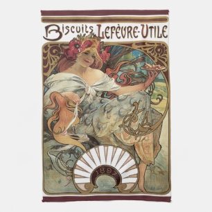 Vintage Art Nouveau, Biscuits by Alphonse Mucha Tea Towel