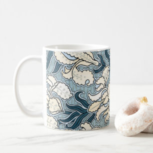 Vintage Art Nouveau, Blue Garden Iris Flowers Coffee Mug