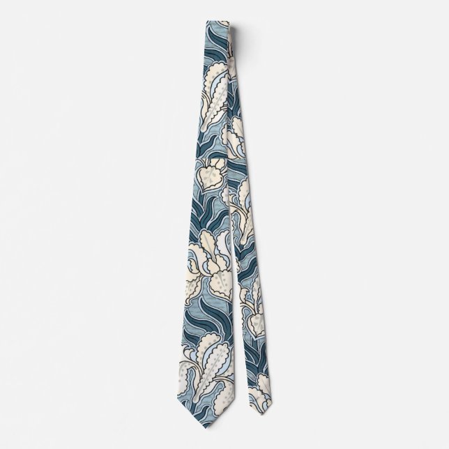Vintage Art Nouveau, Blue Garden Iris Flowers Tie (Front)