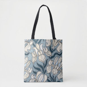Vintage Art Nouveau, Blue Garden Iris Flowers Tote Bag