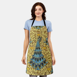 Vintage Art Nouveau Blue Peacock Floral Pattern Apron