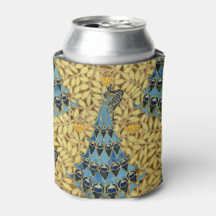 Vintage Art Nouveau Blue Peacock Floral Pattern Can Cooler