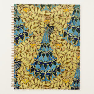 Vintage Art Nouveau Blue Peacock Floral Pattern Planner