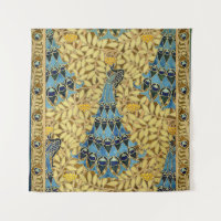 Vintage Art Nouveau Blue Peacock Floral Pattern