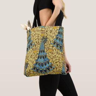 Vintage Art Nouveau Blue Peacock Floral Pattern Tote Bag