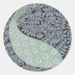 Vintage Art Nouveau Blue Peacock Print Verneuil Classic Round Sticker