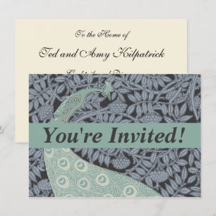 Vintage Art Nouveau Blue Peacock Print Verneuil Invitation