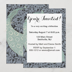 Vintage Art Nouveau Blue Peacock Print Verneuil Invitation