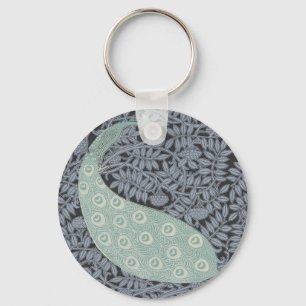 Vintage Art Nouveau Blue Peacock Print Verneuil Key Ring