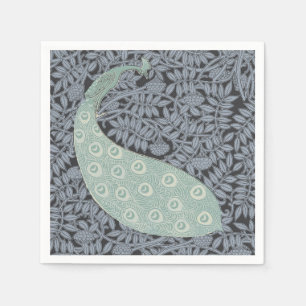 Vintage Art Nouveau Blue Peacock Print Verneuil Napkin