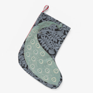 Vintage Art Nouveau Blue Peacock Print Verneuil Small Christmas Stocking