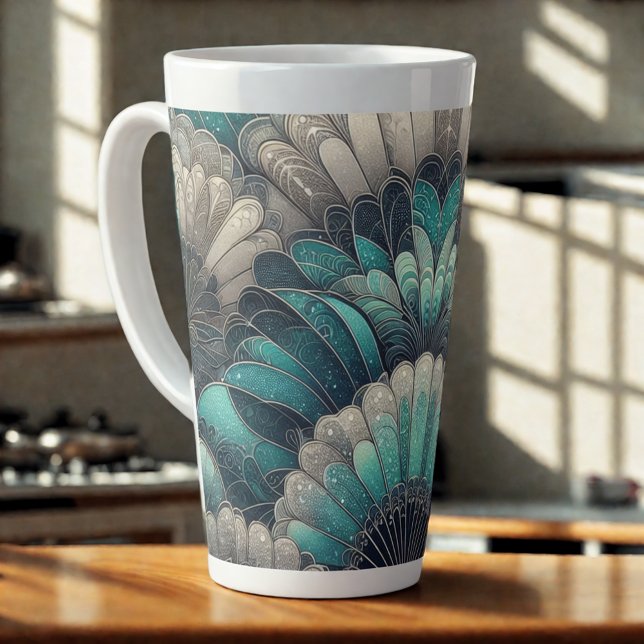 Vintage Art Nouveau Blue Silver Fans Latte Mug (Creator Uploaded)