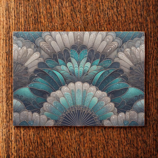 Vintage Art Nouveau Blue Silver Fans Tissue Paper (Creator Uploaded)