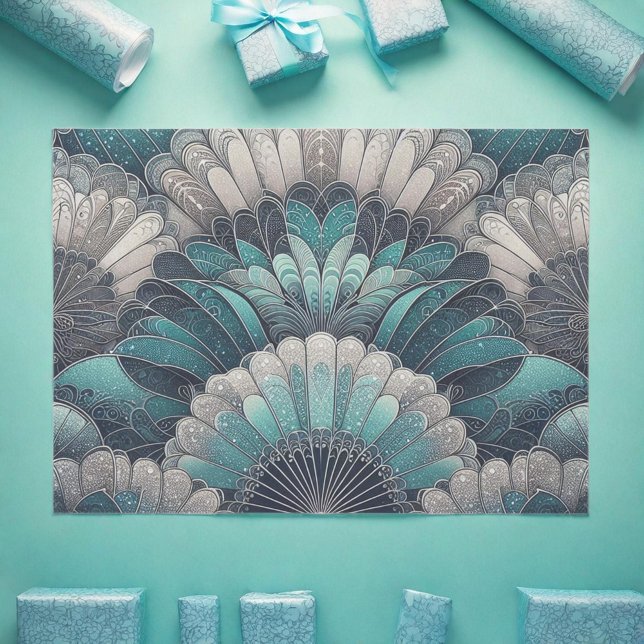 Vintage Art Nouveau Blue Silver Fans Tissue Paper (Creator Uploaded)