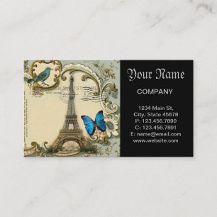 vintage art nouveau blue swirls paris eiffel tower business card
