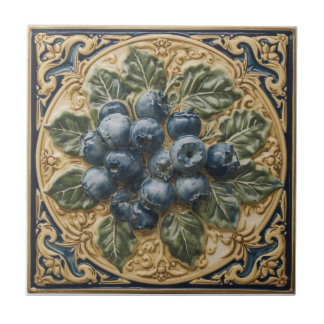 Vintage Art Nouveau Blueberries blue Floral  Tile