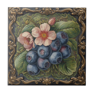 Vintage Art Nouveau Blueberries Floral  Tile