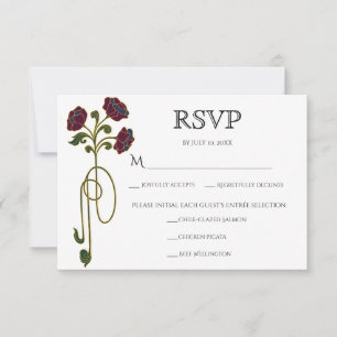 Vintage Art Nouveau Bold Jewel Tone Flowers Meals RSVP Card