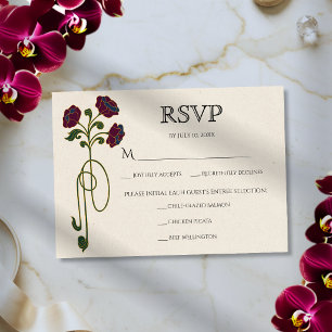 Vintage Art Nouveau Bold Jewel Tone Flowers Meals RSVP Card