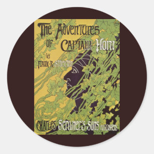 Vintage Art Nouveau Book, Captain Horn Adventures Classic Round Sticker