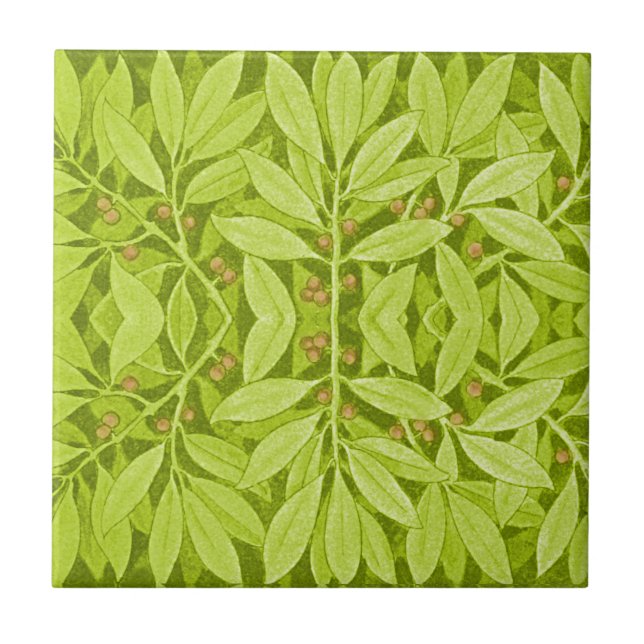 Vintage Art Nouveau Botanical Leaves and Berries Tile (Front)