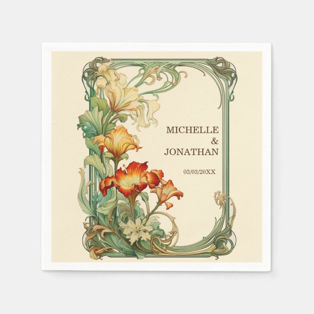 Vintage Art Nouveau Botanical Mucha Thank You Napkin (Front)