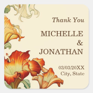 Vintage Art Nouveau Botanical Mucha Thank You Square Sticker