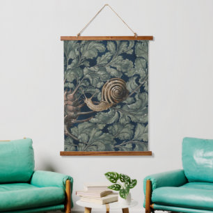 Vintage Art Nouveau Botanical Snail Antique Hanging Tapestry