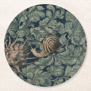 Vintage Art Nouveau Botanical Snail Antique Round Paper Coaster