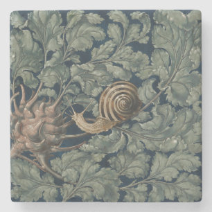 Vintage Art Nouveau Botanical Snail Antique Stone Coaster