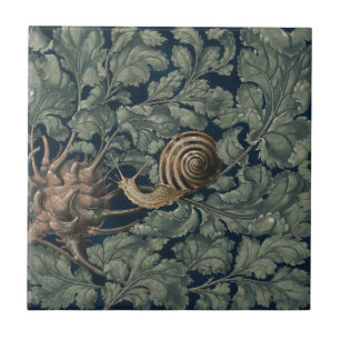 Vintage Art Nouveau Botanical Snail Antique Tile