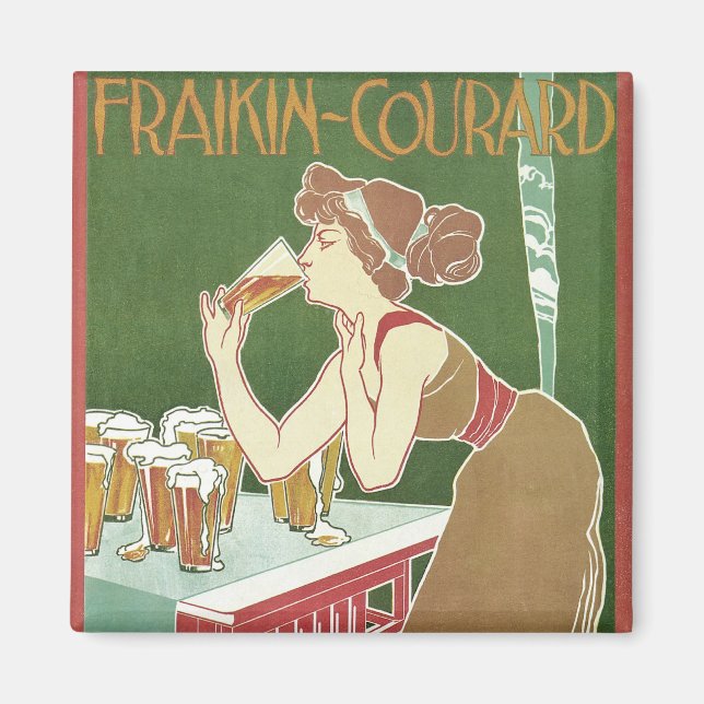 Vintage Art Nouveau Brasserie Fraikin-Courard Beer Magnet (Front)
