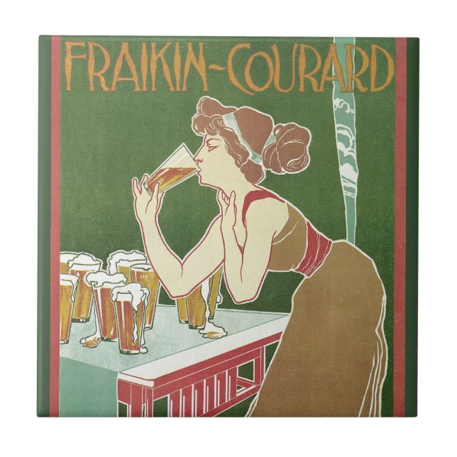 Vintage Art Nouveau Brasserie Fraikin-Courard Beer Tile (Front)
