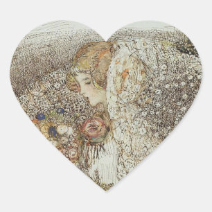 Vintage Art Nouveau Bridal Shower  Heart Sticker