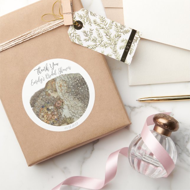 Vintage Art Nouveau Bridal Shower Thank You Classic Round Sticker (Gifting)