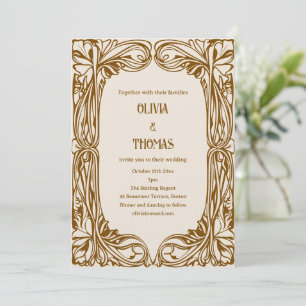Vintage Art Nouveau Brown Ornate Wedding Invitation