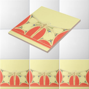 Vintage Art Nouveau Butterfly Pattern Frieze Tile