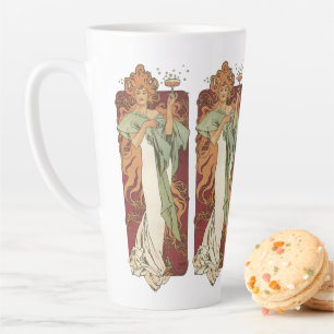 Vintage Art Nouveau by Mucha, Champagne Party Latte Mug